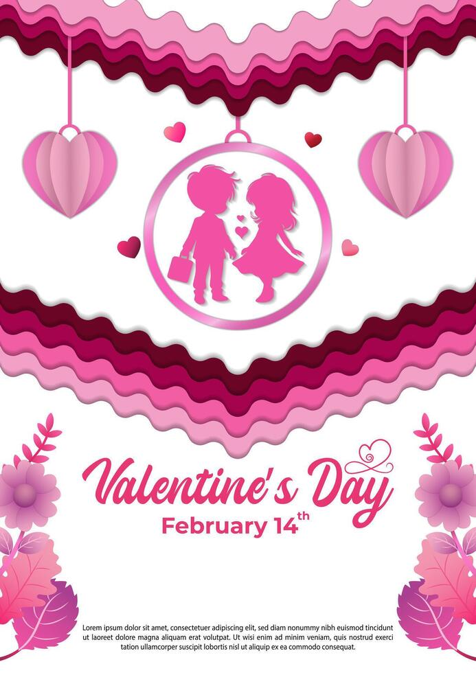 Vector Paper Cut Valentine's Day Poster Template