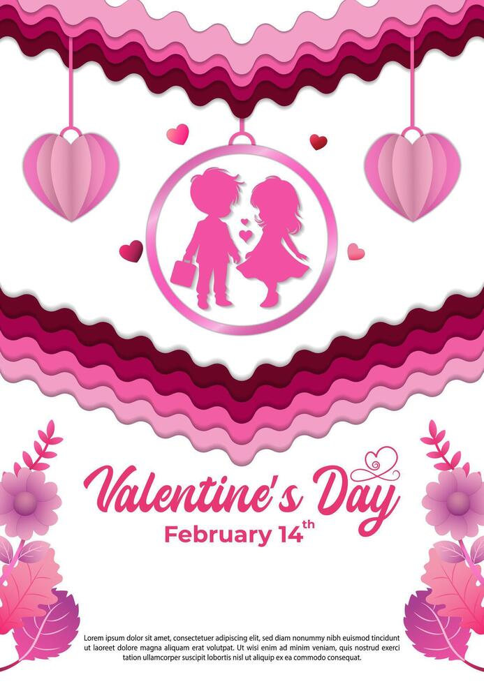 Vector Paper Cut Valentine's Day Poster Template