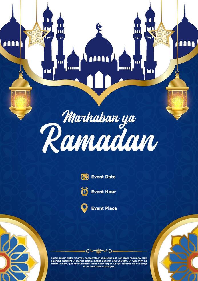 Vector Blue Luxury Ramadan Kareem Poster Template