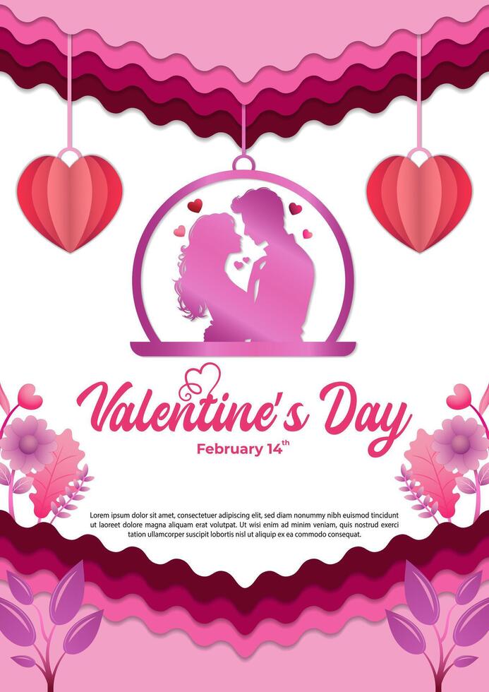 Vector Paper Cut Valentine's Day Poster Template