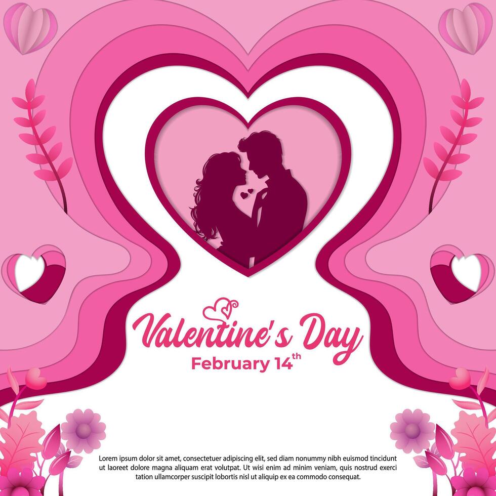 Vector Paper Cut Valentine's Day Social Media Post Template