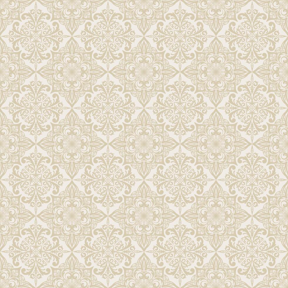 Seamless pattern with classic ornament. Beige background with victorian ornaments for fabric, ceramic tiles, wallpapers, design. Textile print for arabic scarf. vector