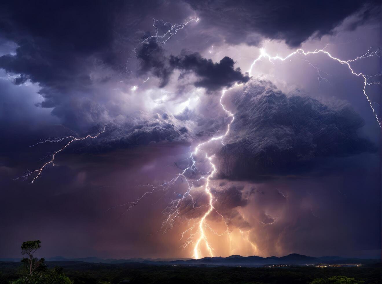 ai generado tormenta, con intenso relámpago esclarecedor oscuro foto