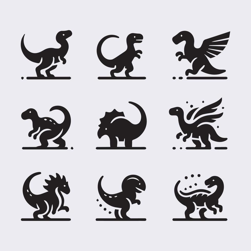 negro dinosaurio siluetas, dinosaurio logo icono vector