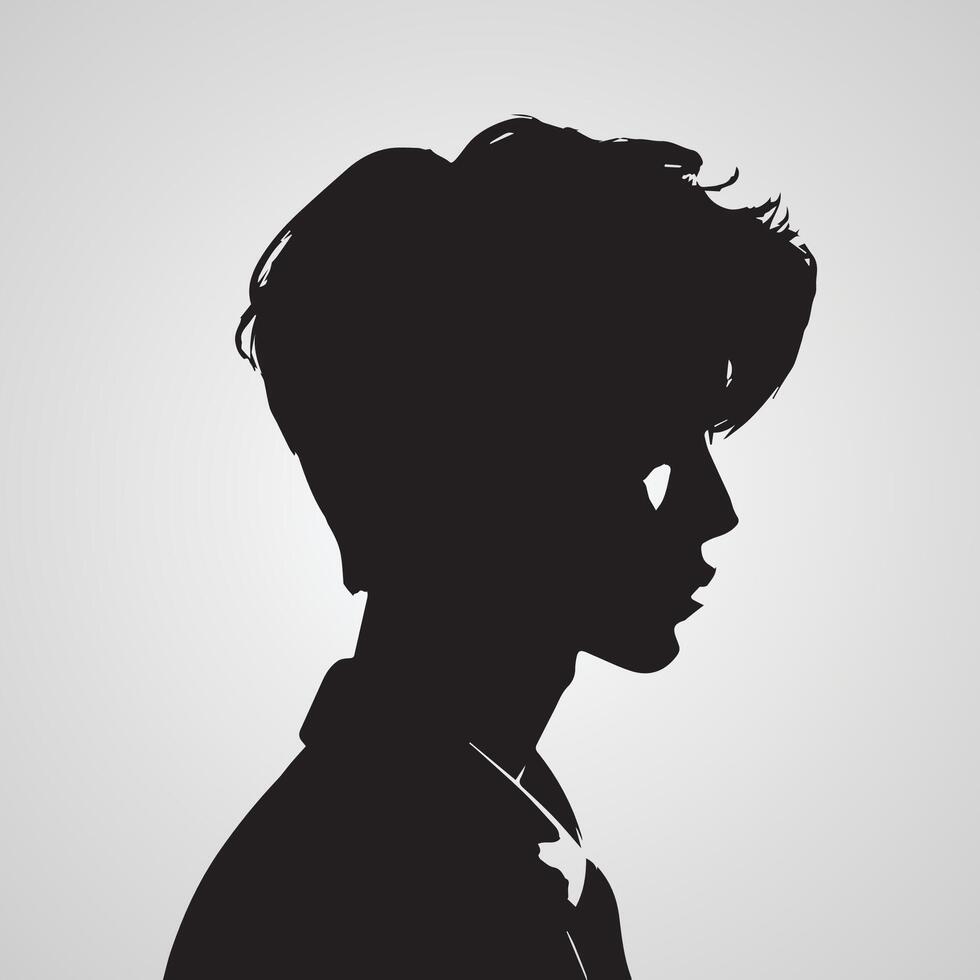 Young men profile silhouettes. Vector heads, man dark sketch portraits, human teenager person face profiles