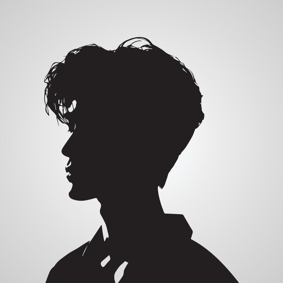 Young men profile silhouettes. Vector heads, man dark sketch portraits, human teenager person face profiles