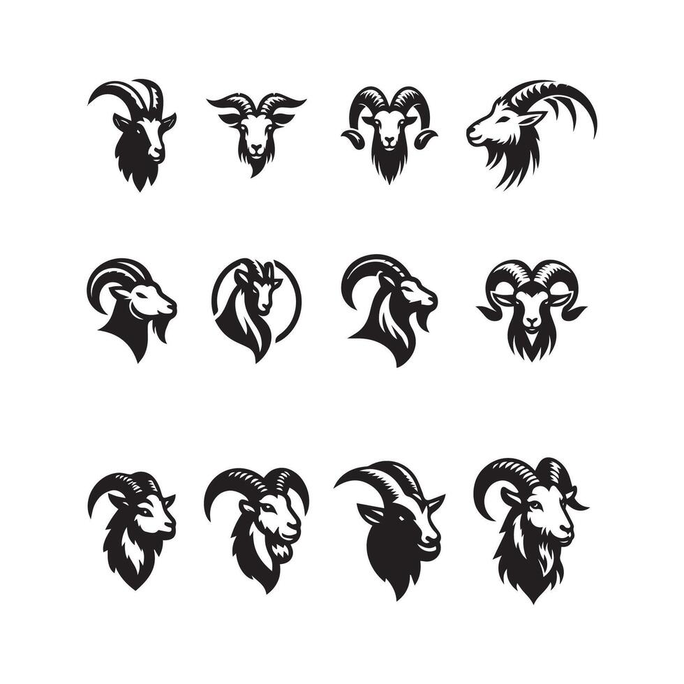 Goat head black and white logo design template vector