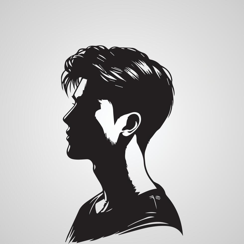 Young men profile silhouettes. Vector heads, man dark sketch portraits, human teenager person face profiles