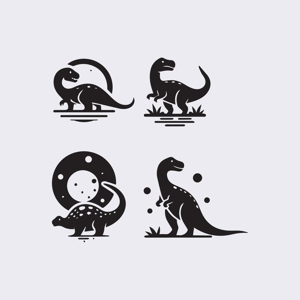 black dinosaur silhouettes, dinosaur logo icon vector