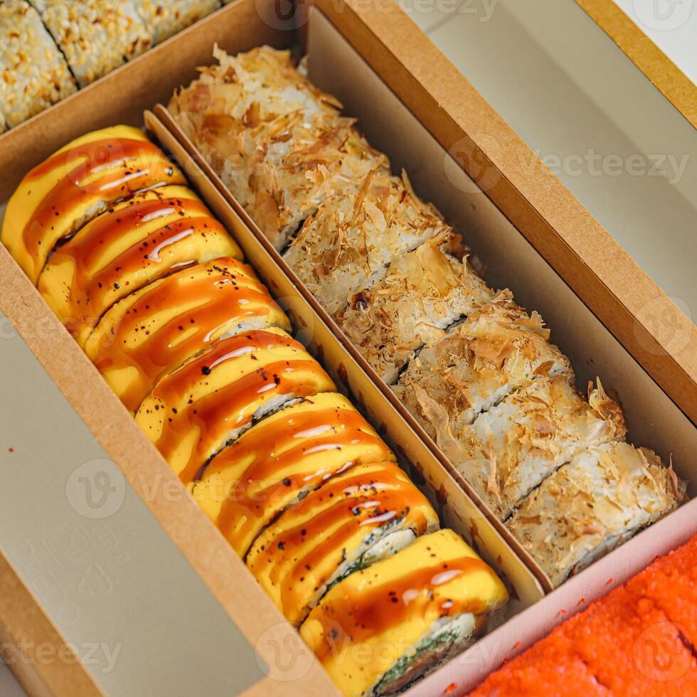 Assorted Food Box Filled With Various Types of Delicious Cuisine photo