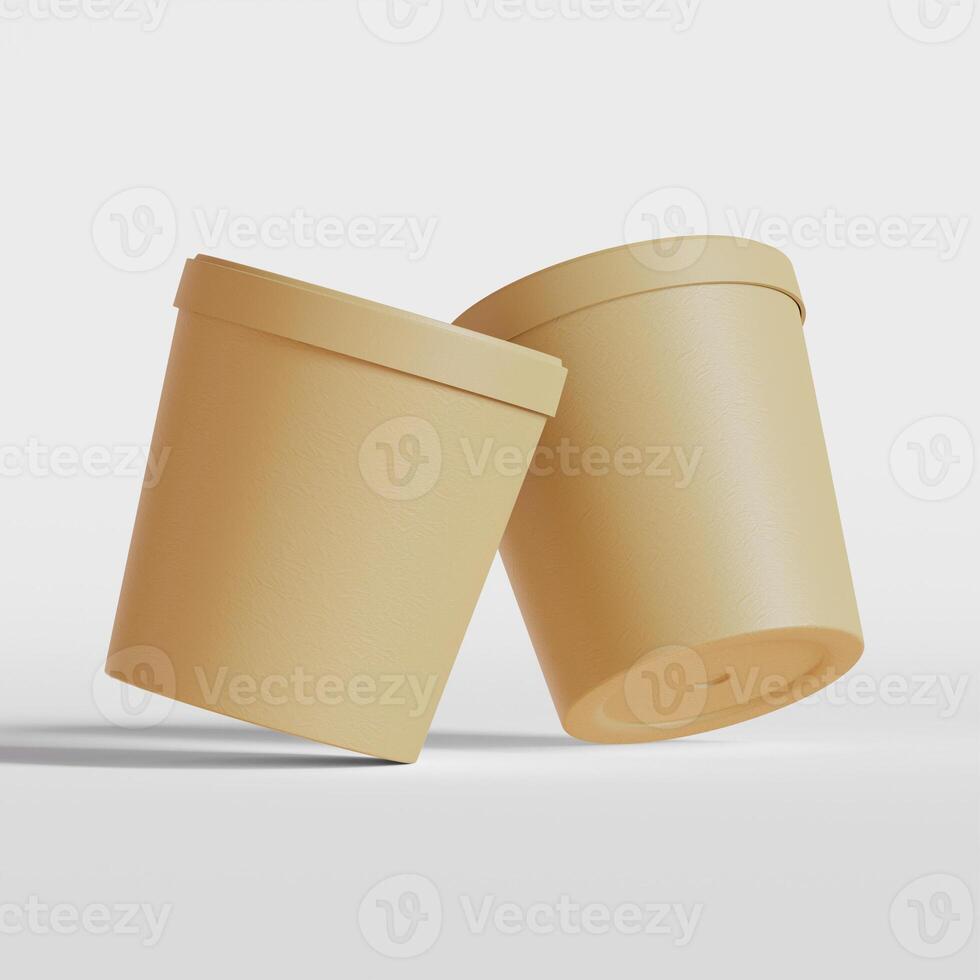 Round paper food packaging box, paper food container, 3d rendering, 3d illustration photo