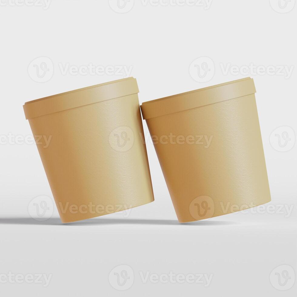 Round paper food packaging box, paper food container, 3d rendering, 3d illustration photo