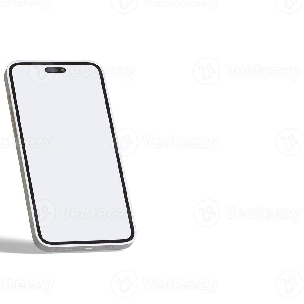 High quality realistic frame smartphone with blank white screen. Mockup phone for visual ui app demonstration. photo