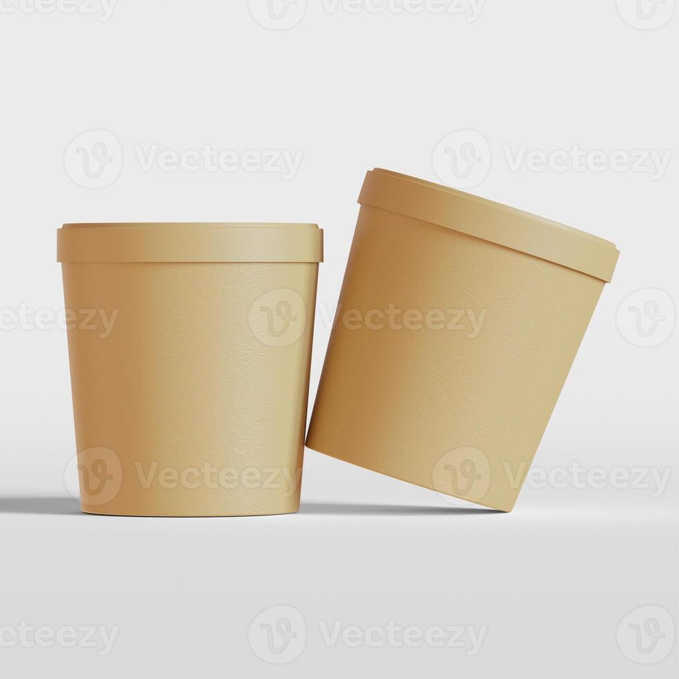 Round paper food packaging box, paper food container, 3d rendering, 3d illustration photo