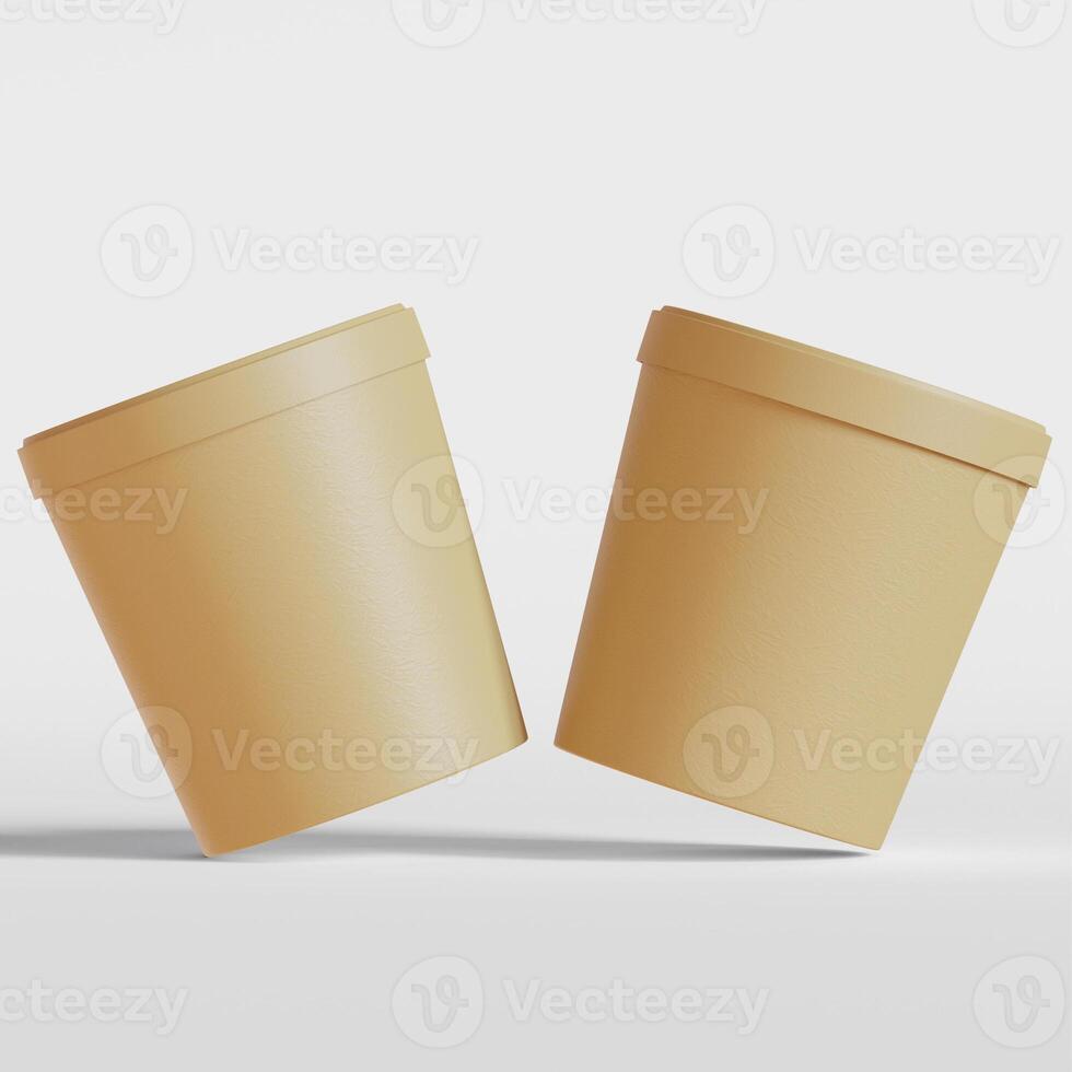 Round paper food packaging box, paper food container, 3d rendering, 3d illustration photo