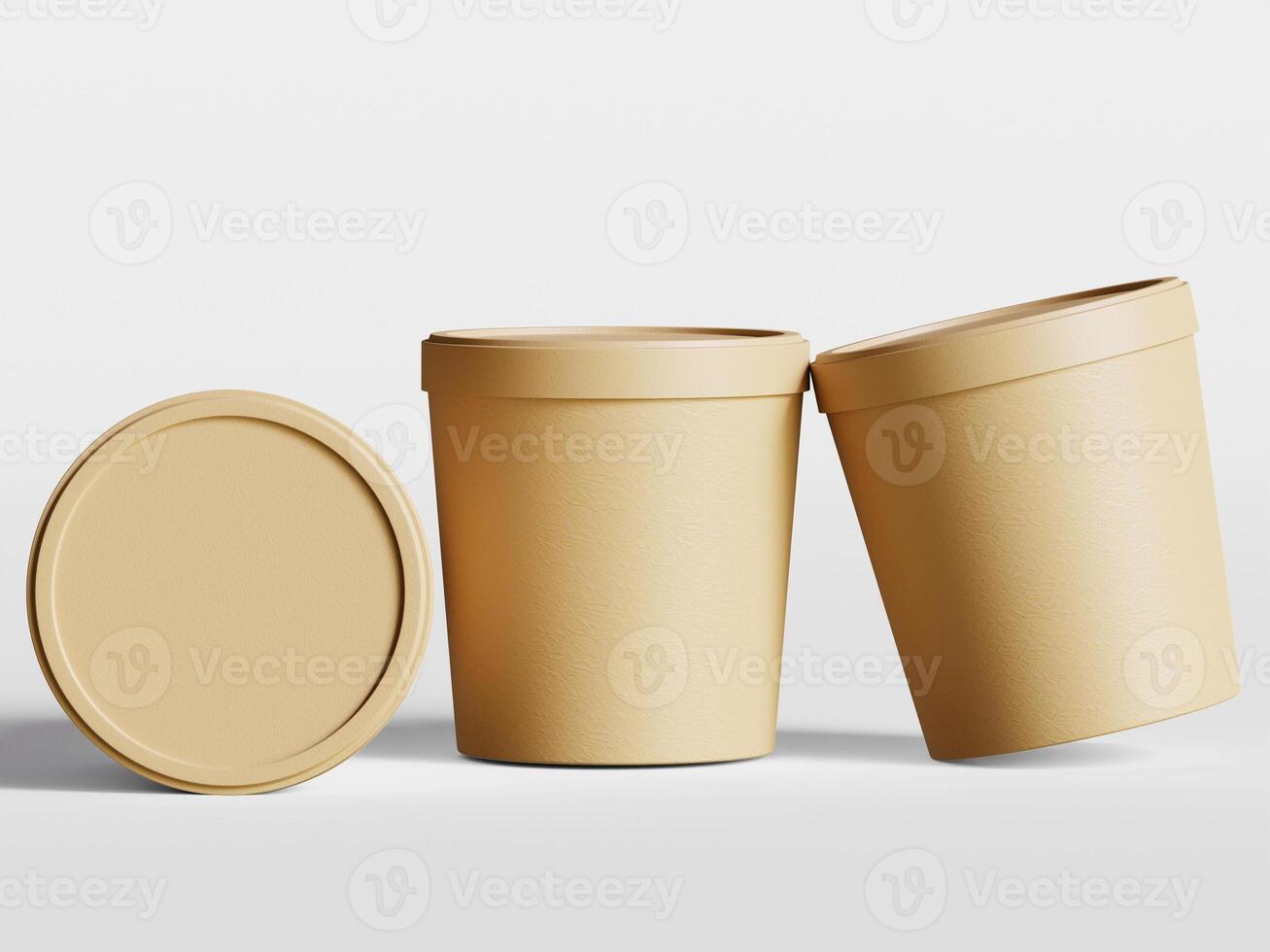 Round paper food packaging box, paper food container, 3d rendering, 3d illustration photo