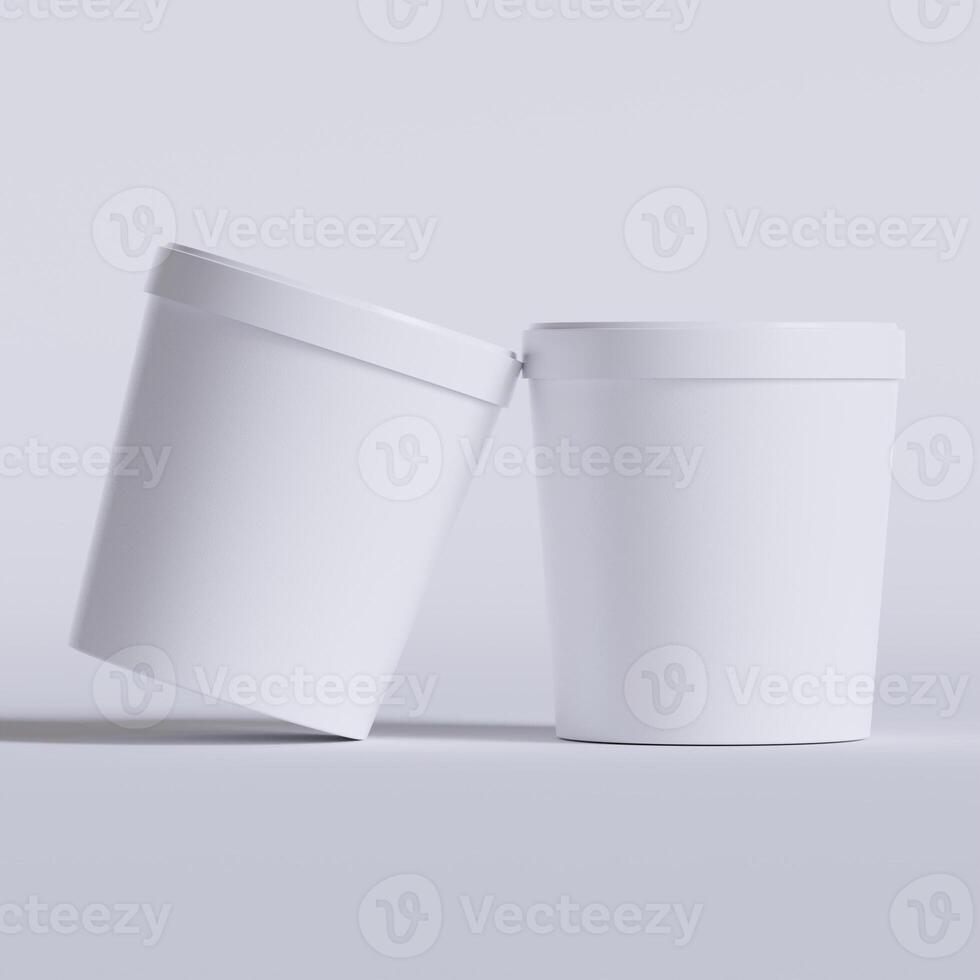 Round paper food packaging box, paper food container, 3d rendering, 3d illustration photo
