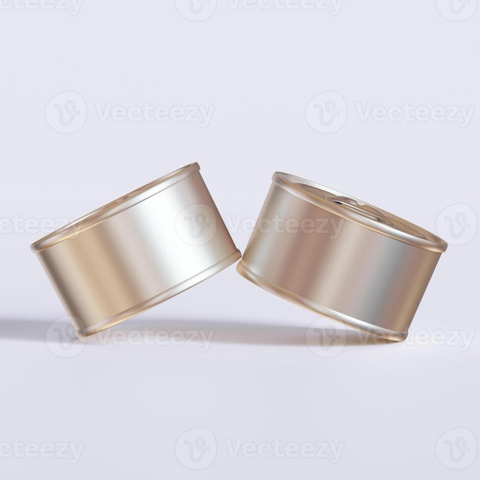 White blank tin can gold metal Tin Can with key, canned Food. Isolated with clipping path.  for mockup collection photo