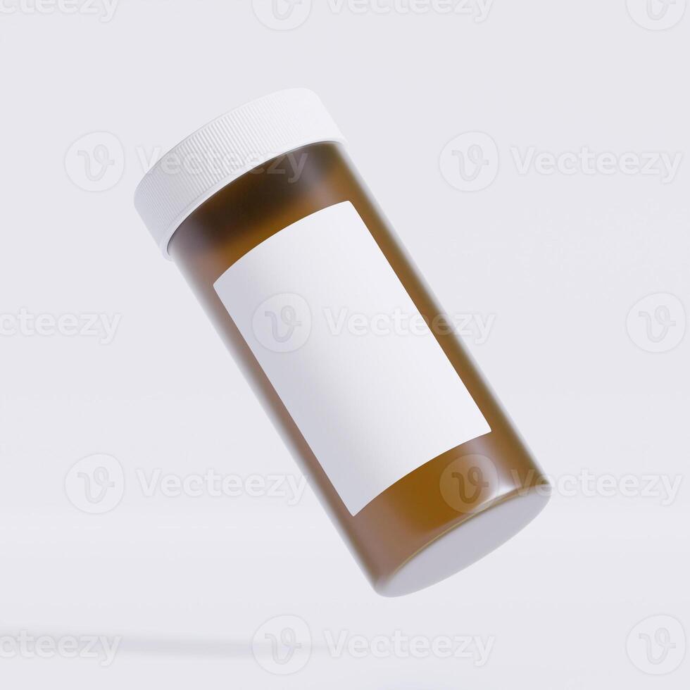 3D rendering of a set of empty labeled medical pill bottles brown color and realistic texture photo