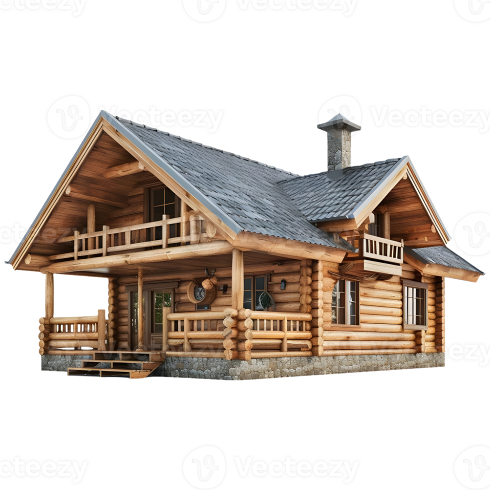 AI generated 3D Rendering of a Wooden House on Transparent Background - Ai Generated png