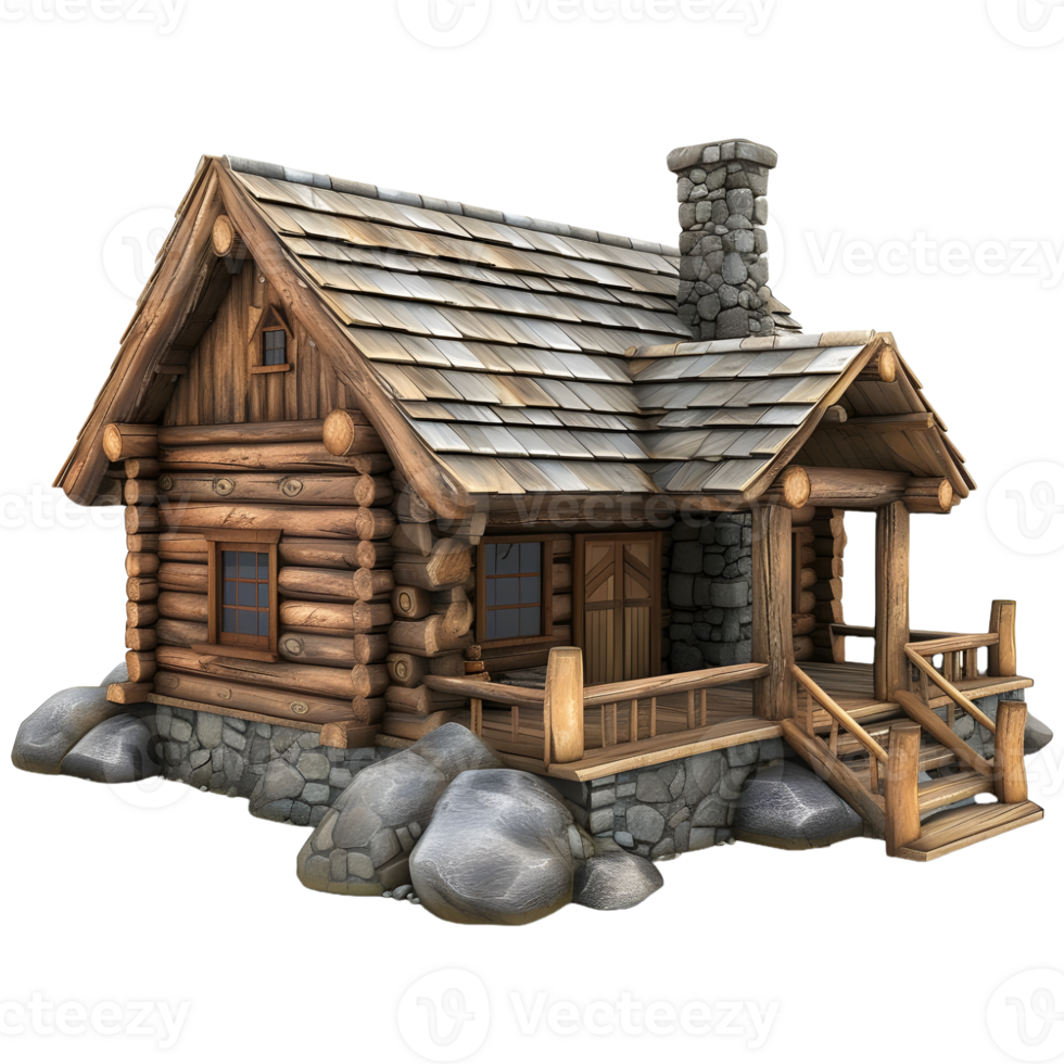 AI generated 3D Rendering of a Wooden House on Transparent Background - Ai Generated png