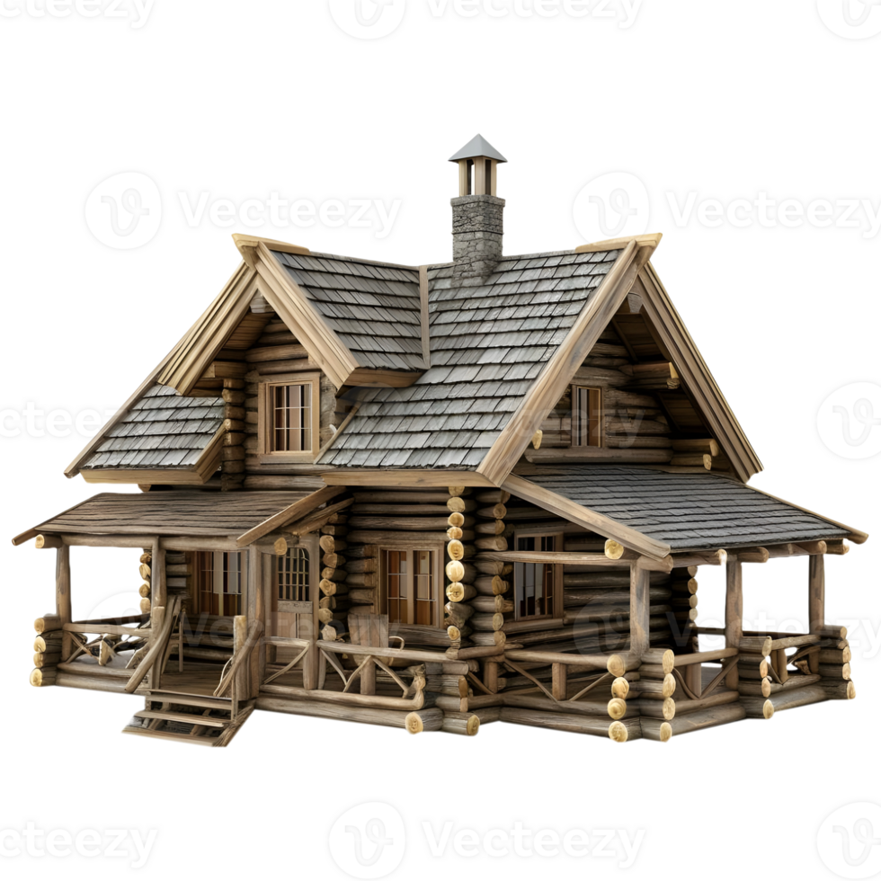 AI generated 3D Rendering of a Wooden House on Transparent Background - Ai Generated png