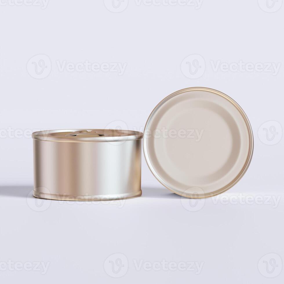 White blank tin can gold metal Tin Can with key, canned Food. Isolated with clipping path.  for mockup collection photo