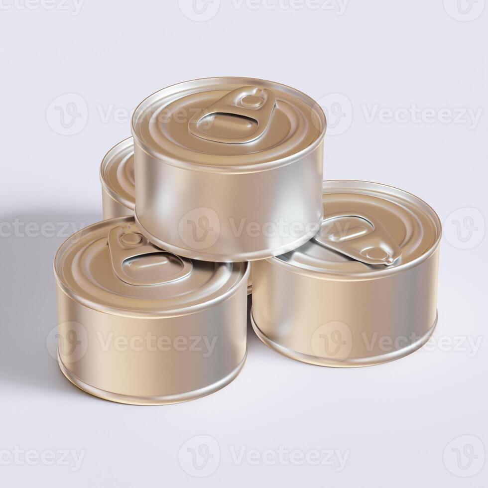 White blank tin can gold metal Tin Can with key, canned Food. Isolated with clipping path.  for mockup collection photo