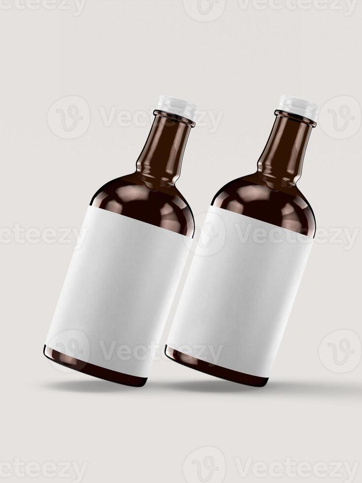 Beer Bottle Mock Up with Blank Label white color and realistic render. Beer bottle isolated on white background 3D Rendering illustration photo