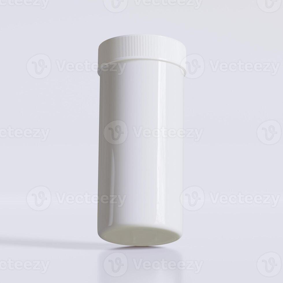 3D rendering of set for medical pill bottles white color realistic texture photo