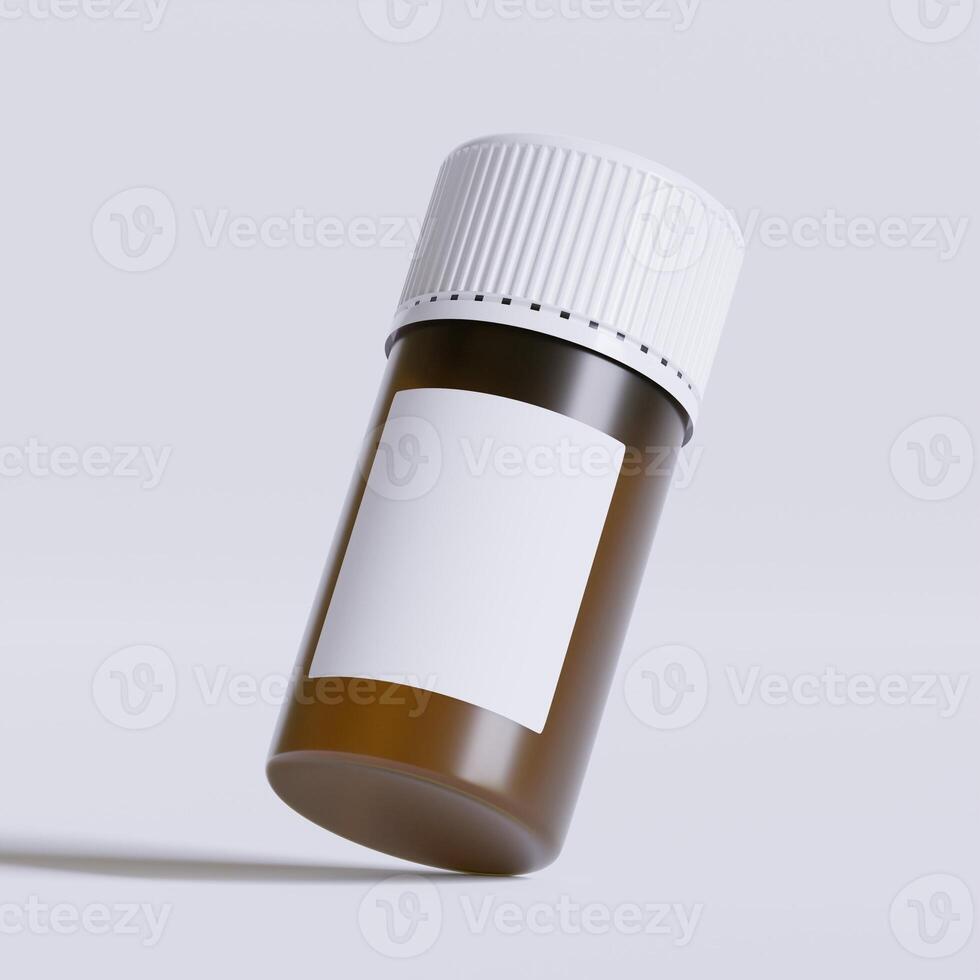 Vial of pills with blank label, isolated on white background. Closed medicine bottle isolated on white background 3D illustration photo