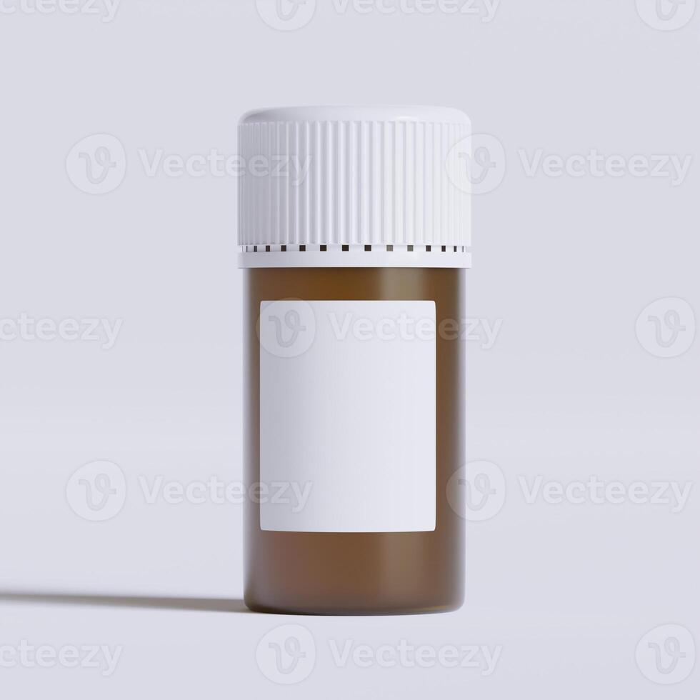 Vial of pills with blank label, isolated on white background. Closed medicine bottle isolated on white background 3D illustration photo