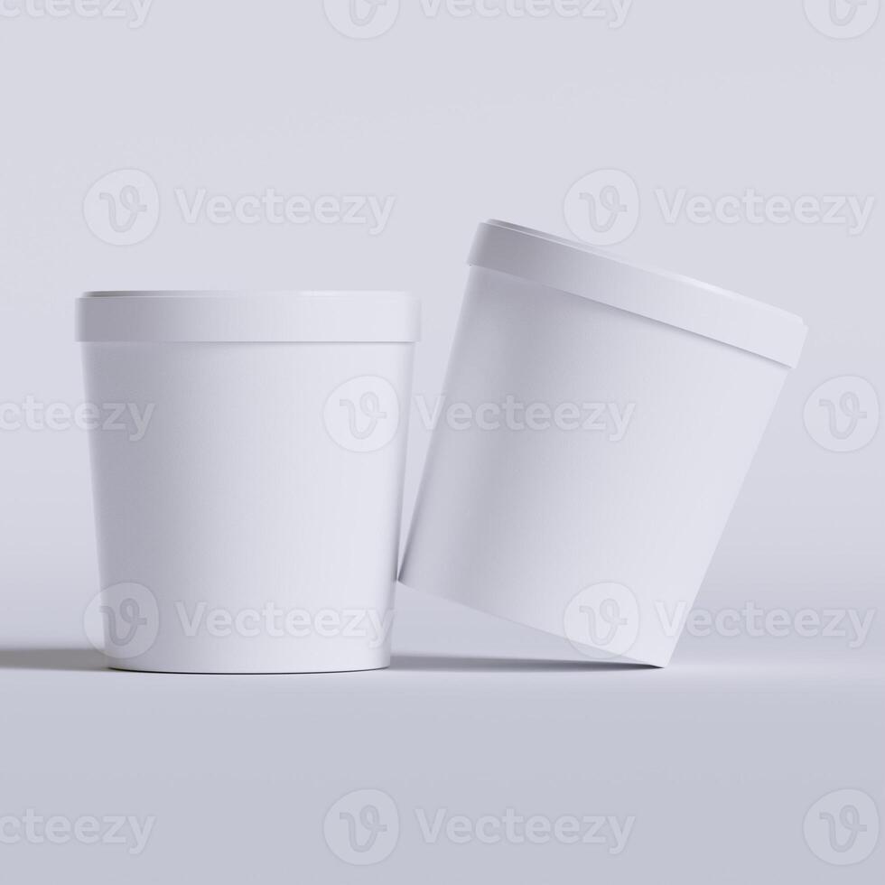 Round paper food packaging box, paper food container, 3d rendering, 3d illustration photo