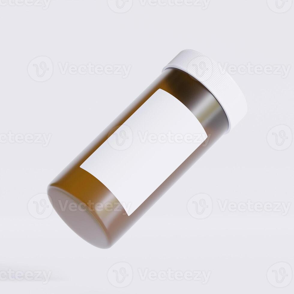 3D rendering of a set of empty labeled medical pill bottles brown color and realistic texture photo