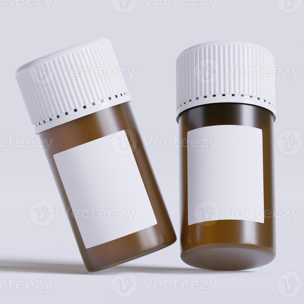 Vial of pills with blank label, isolated on white background. Closed medicine bottle isolated on white background 3D illustration photo