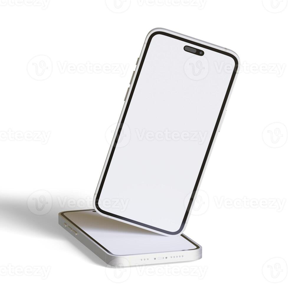 High quality realistic frame smartphone with blank white screen. Mockup phone for visual ui app demonstration. photo