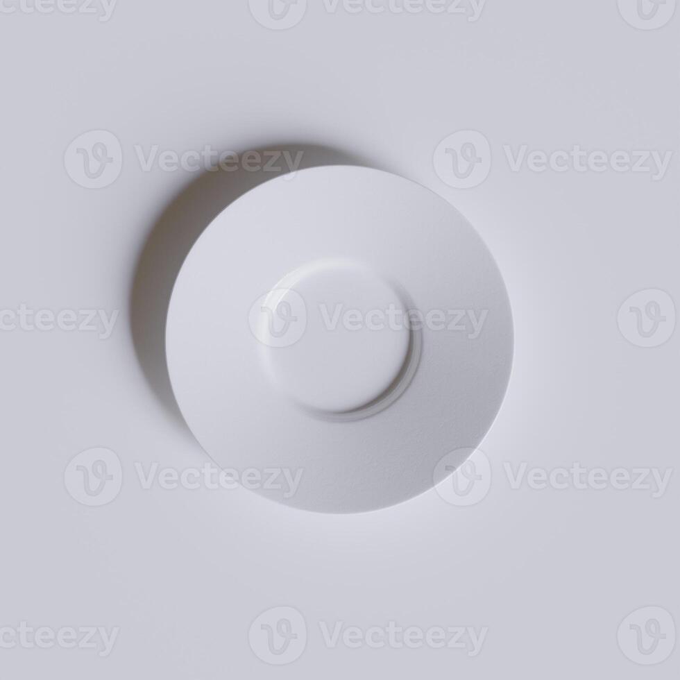 Empty plate white color and realistic texture with abstract white background photo