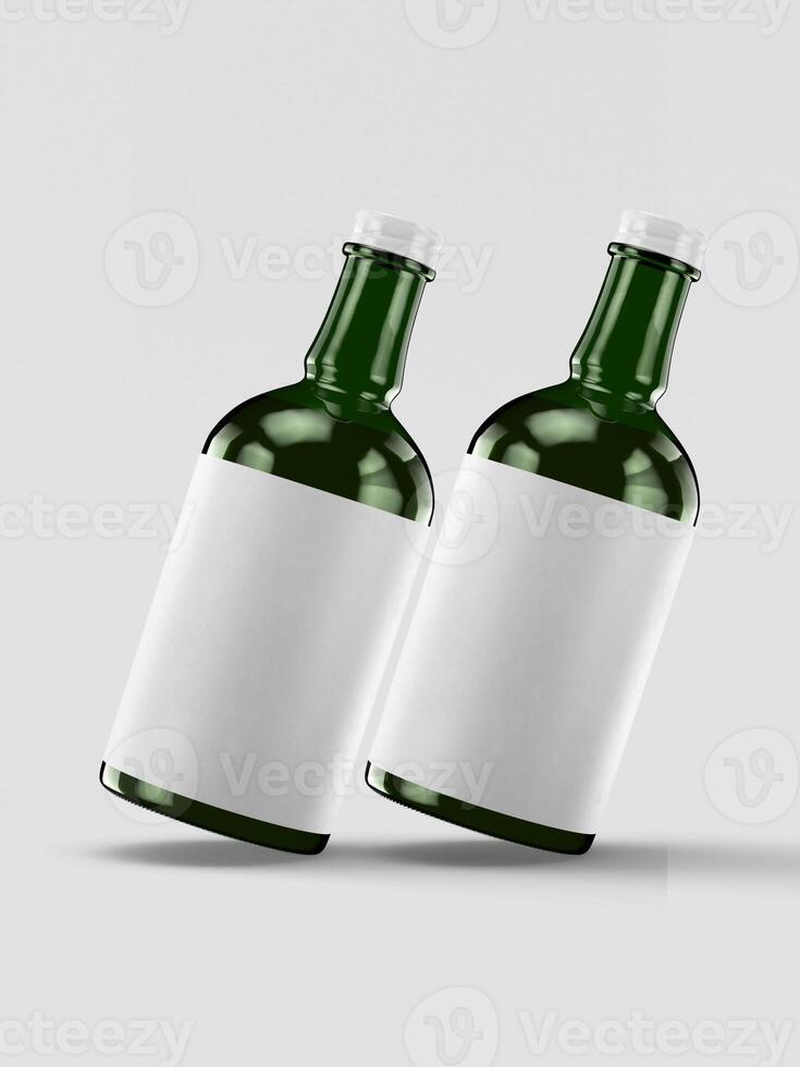 Beer Bottle Mock Up with Blank Label white color and realistic render. Beer bottle isolated on white background 3D Rendering illustration photo