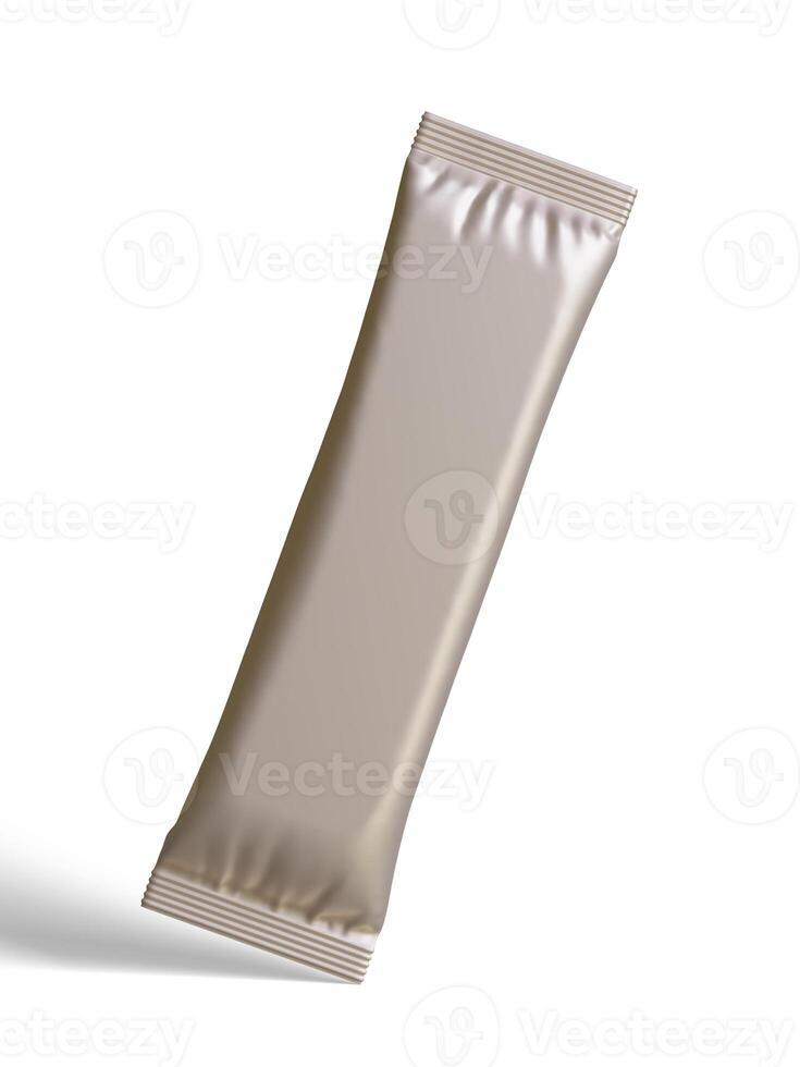 Blank foil package for design, long stick plastic pack for sugar, instant drink in 3d rendering illustration photo