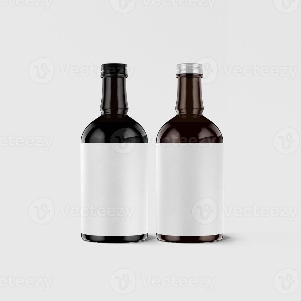 Beer Bottle Mock Up with Blank Label white color and realistic render. Beer bottle isolated on white background 3D Rendering illustration photo