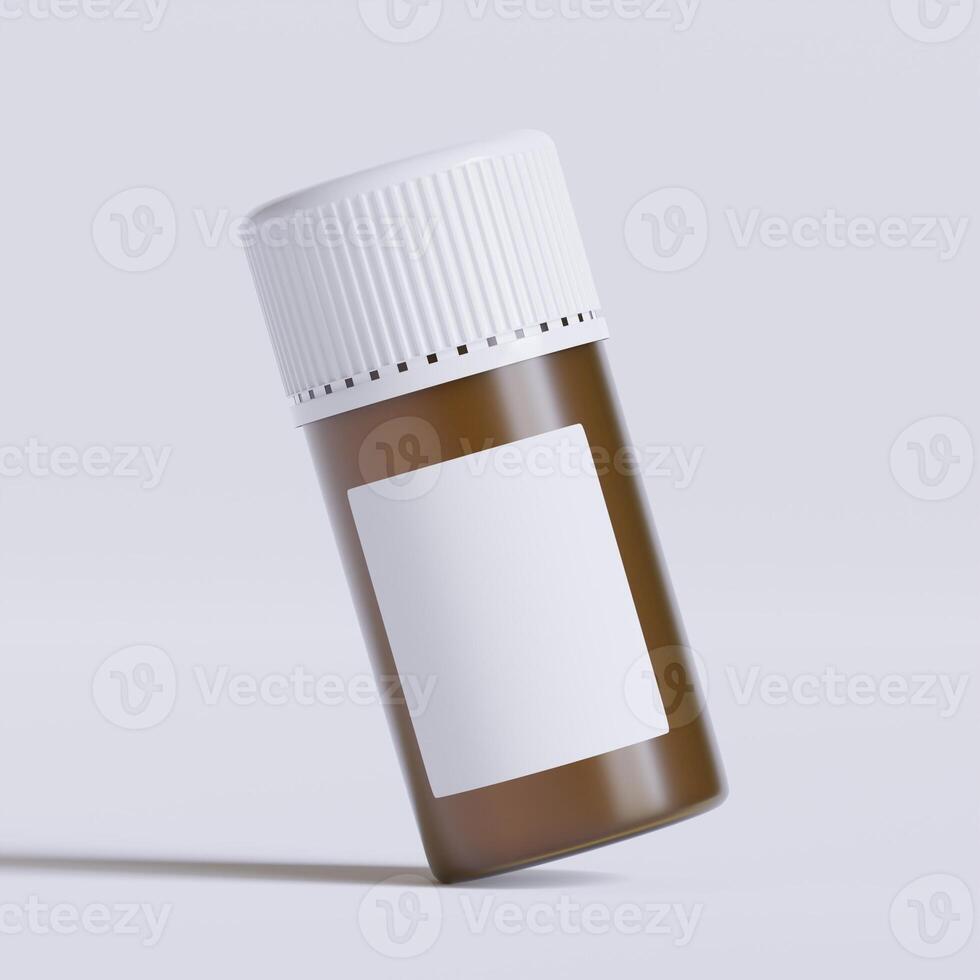 Vial of pills with blank label, isolated on white background. Closed medicine bottle isolated on white background 3D illustration photo