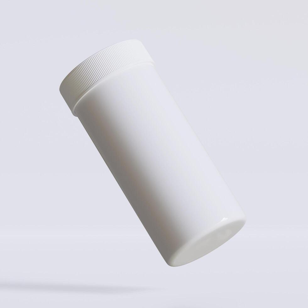 3D rendering of set for medical pill bottles white color realistic texture photo