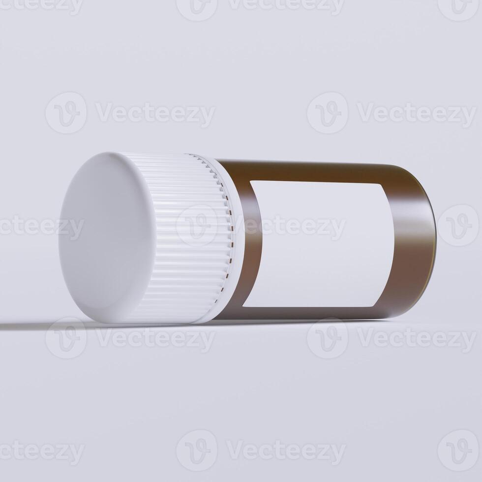 Vial of pills with blank label, isolated on white background. Closed medicine bottle isolated on white background 3D illustration photo