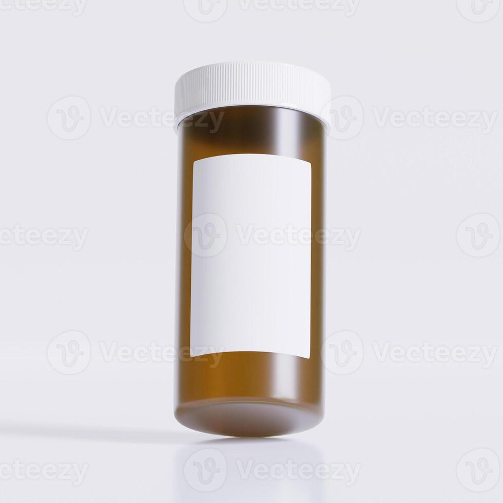 3D rendering of a set of empty labeled medical pill bottles brown color and realistic texture photo