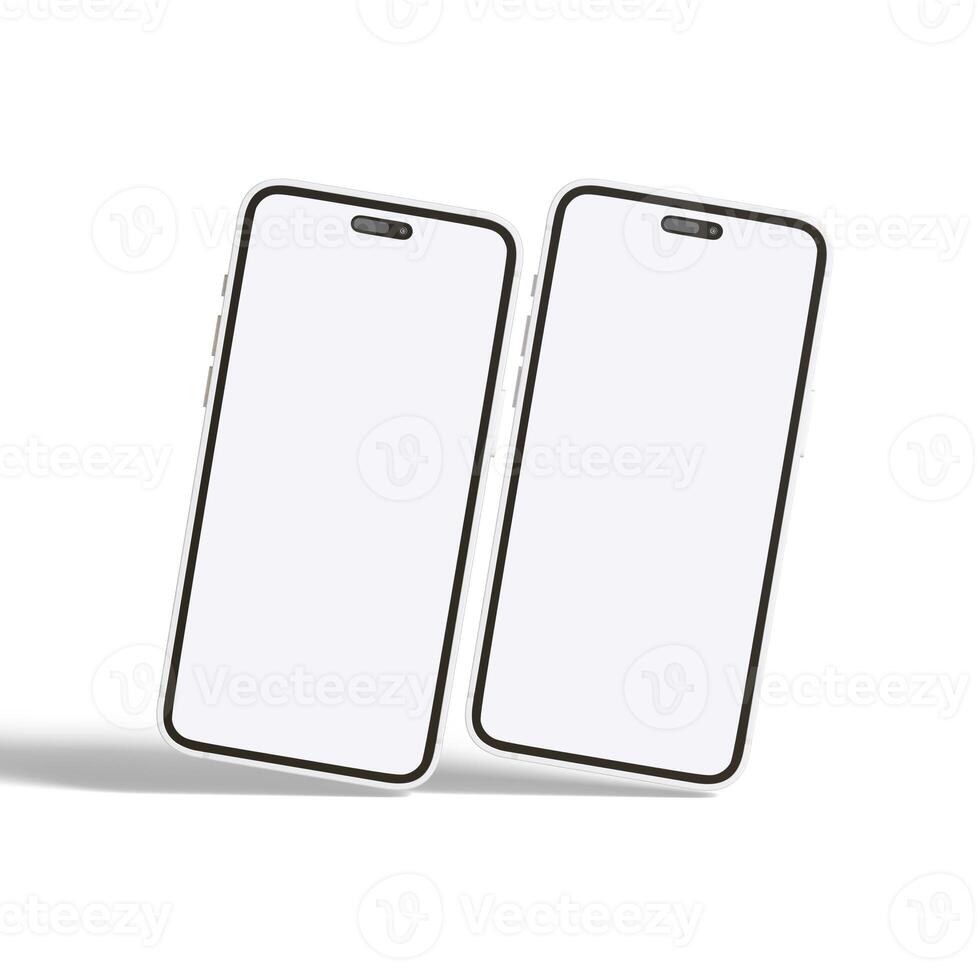 High quality realistic frame smartphone with blank white screen. Mockup phone for visual ui app demonstration. photo