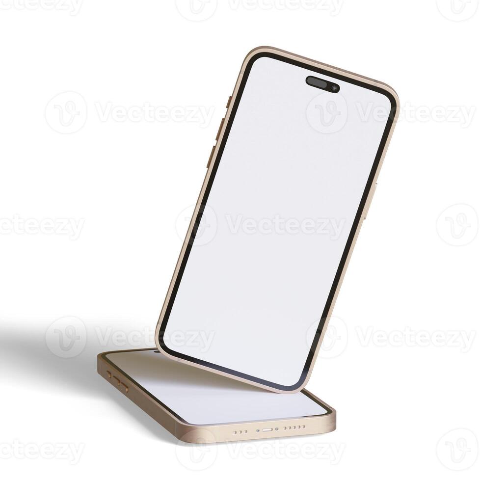 High quality realistic frame smartphone with blank white screen. Mockup phone for visual ui app demonstration. photo