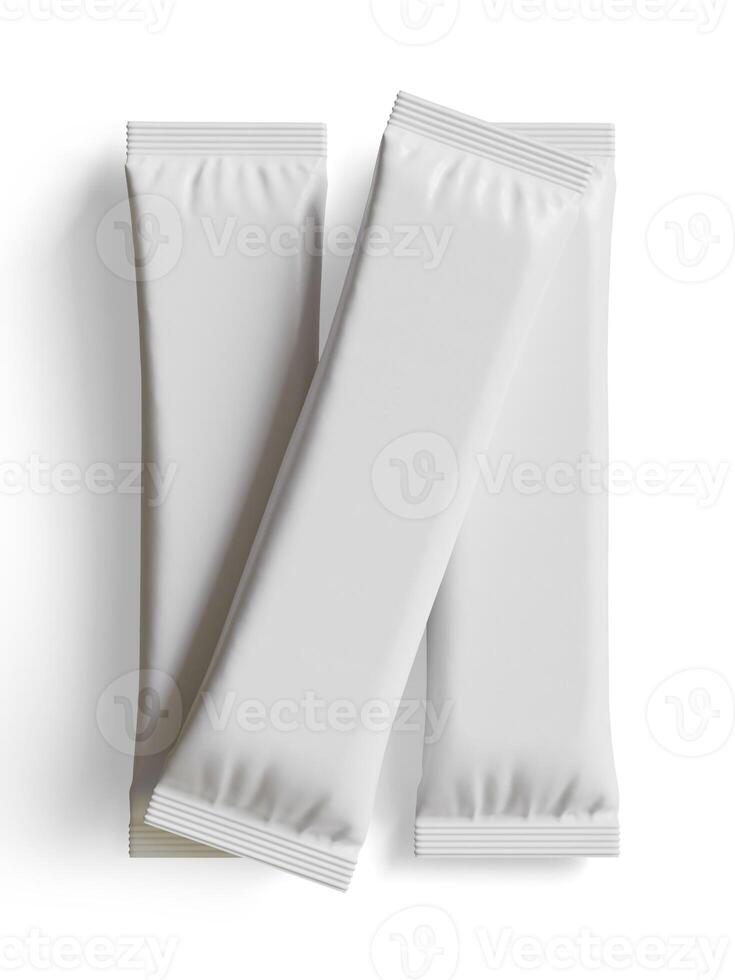 Realistic White Blank template Packaging Foil wet wipes Pouch Food Packing Coffee, Salt, Sugar, Pepper, Spices, Sweets. Template For Mock up Collection photo