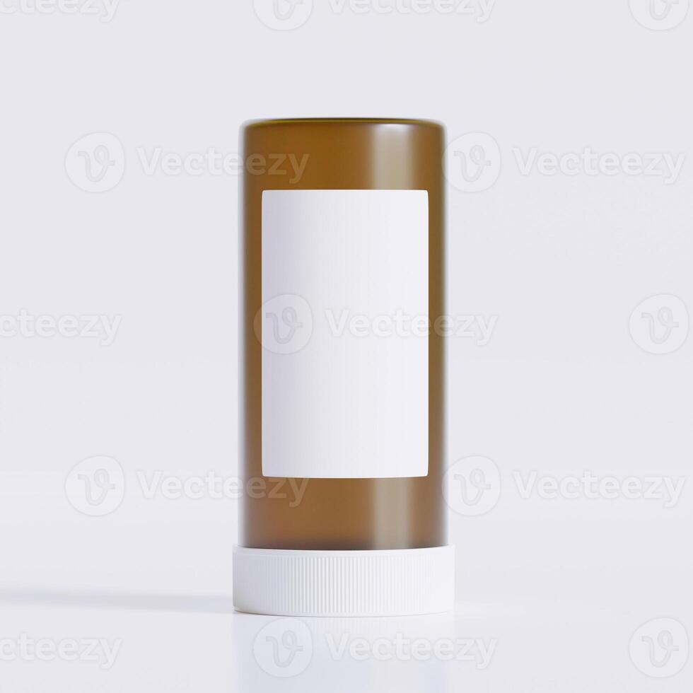 3D rendering of a set of empty labeled medical pill bottles brown color and realistic texture photo