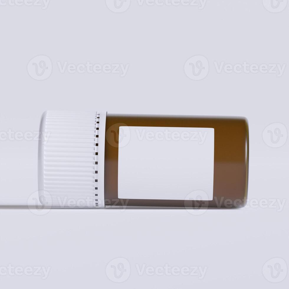 Vial of pills with blank label, isolated on white background. Closed medicine bottle isolated on white background 3D illustration photo