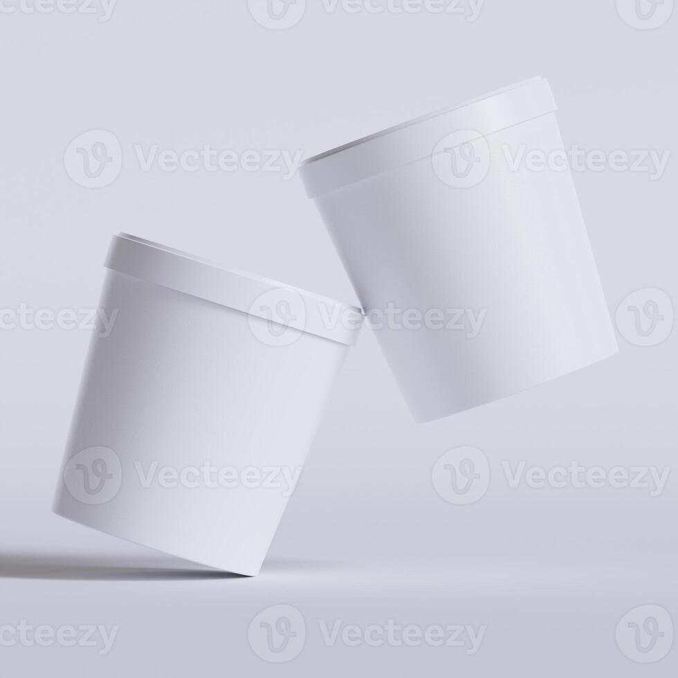 Round paper food packaging box, paper food container, 3d rendering, 3d illustration photo